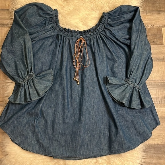 Vintage Hairson Roberson Ropa denim on or off shoulder top S - Picture 8 of 8